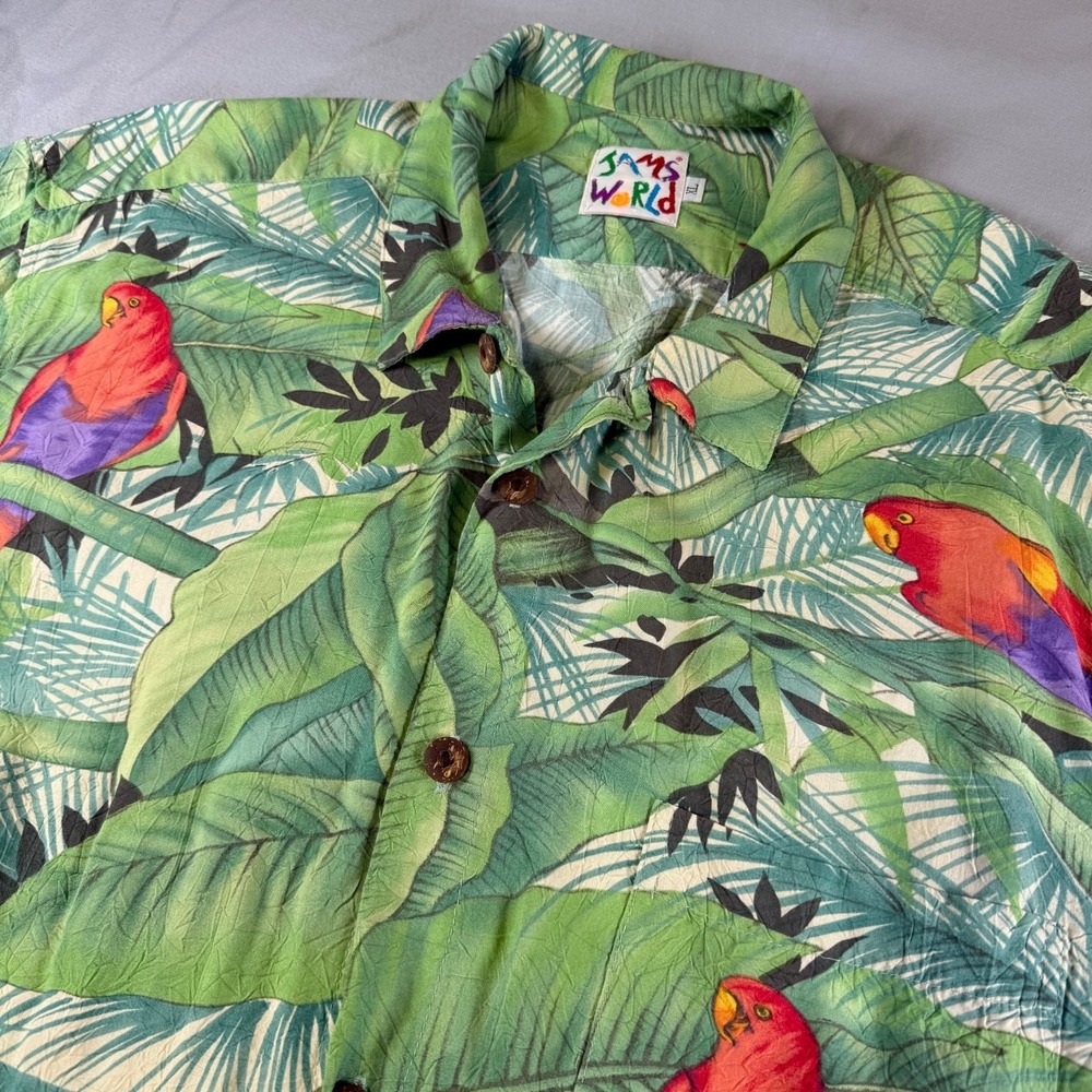 Vintage Jams World Hawaiian Shirt Mens XL  Tropical Parrot Aloha Made In USA
